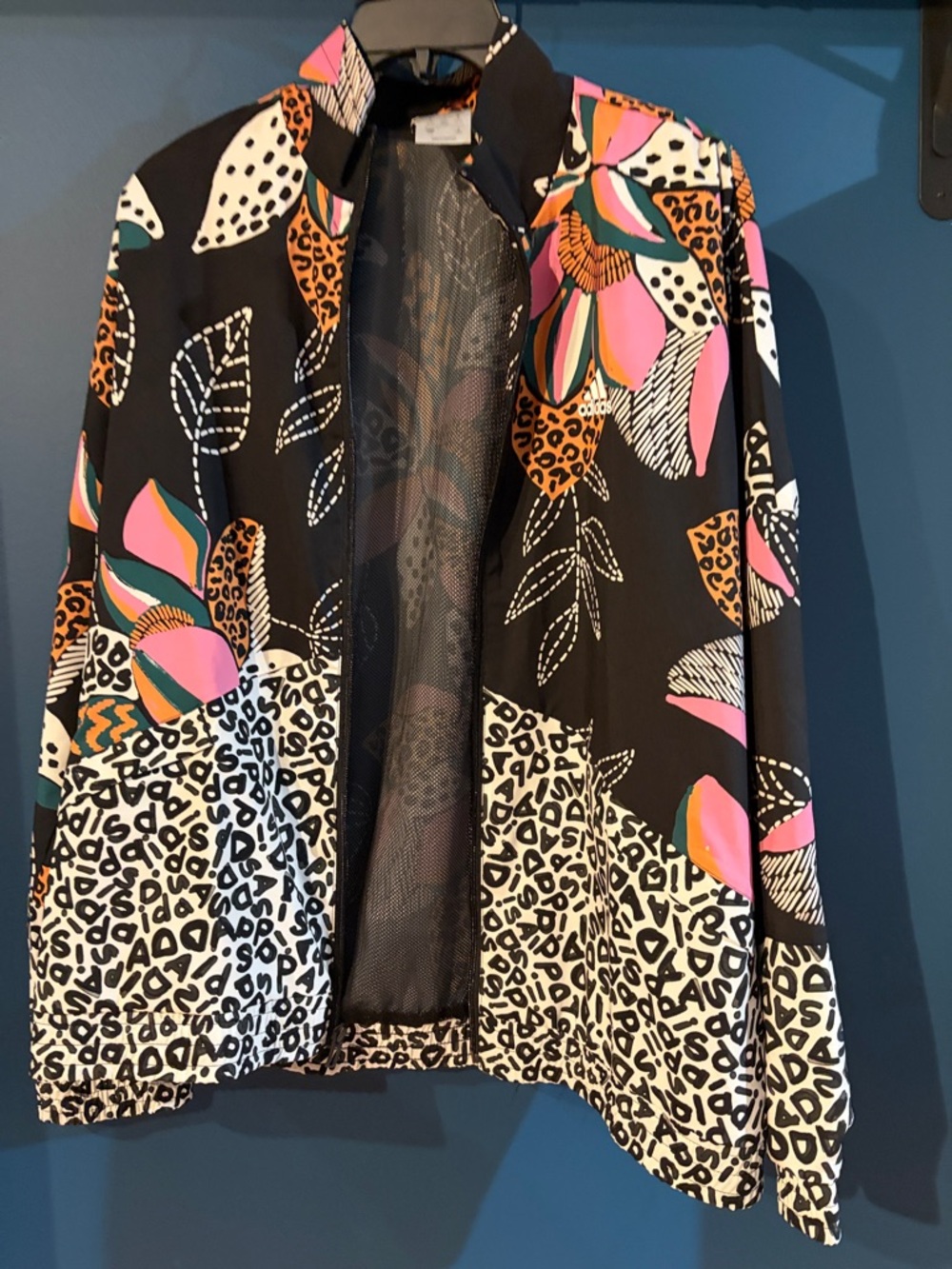 adidas Women's Black Floral & Leopard Print Bomber Jacket with Pink Accents